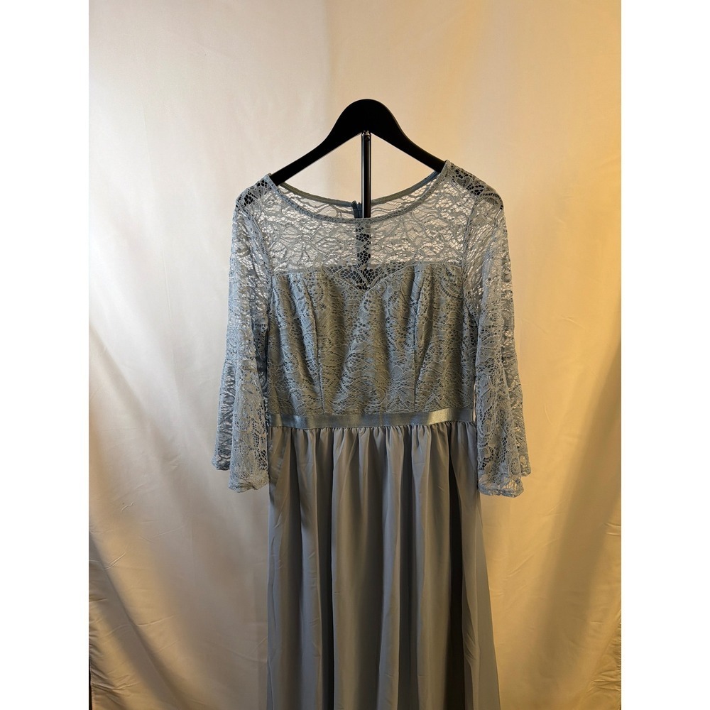 Wedtrend Dusty Blue Lace Chiffon Maxi Dress Formal Evening Gown Size L NWT